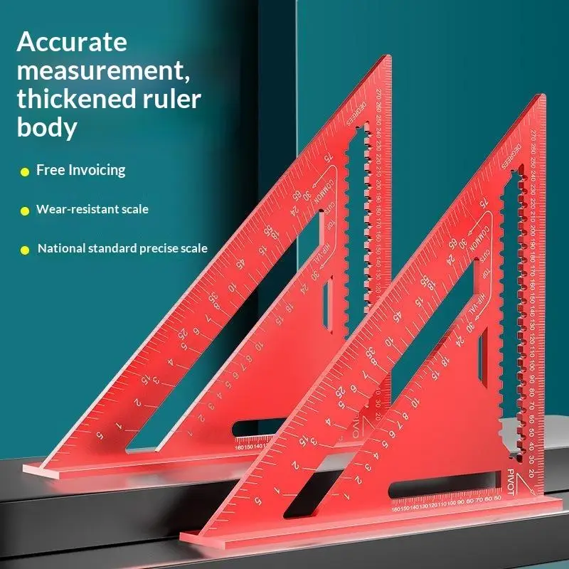 7/12 Inch Red Black Aluminum Precision Triangle Ruler Metric Woodworking Square For Carpenter Engineer And Home Decoration