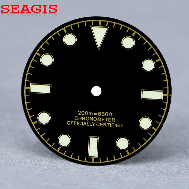 SEAGIS 28.5mm Dial NH35 Dial Matt Black Retro No Date BGW9 C3 Lume No Logo