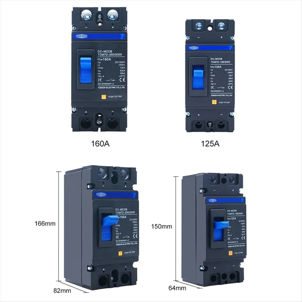 REST  2P DC 1000V Solar Molded Case Circuit Breaker MCCB Overload Protection Switch Protector for Solar Photovoltaic PV,160A