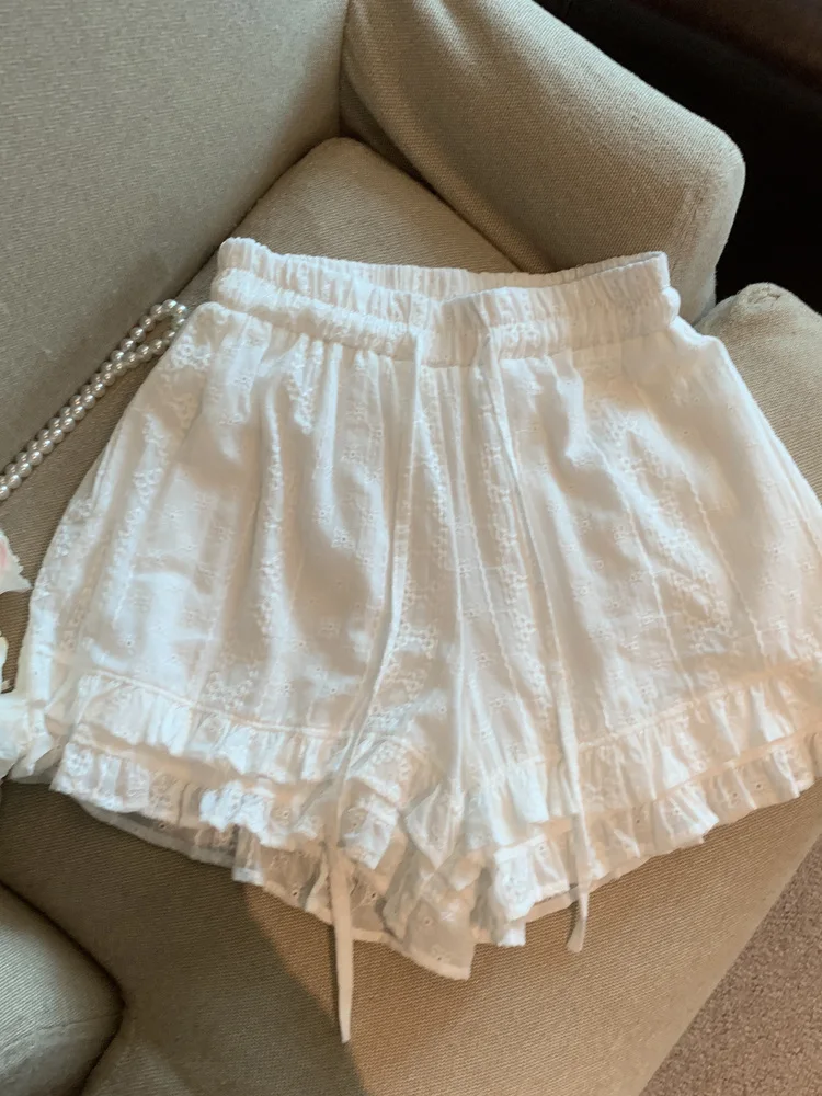 

Summer New Sle Women's Lace Patchwork orts Pure Color Floral Knot Dstring Casual Loose Straight Tube Pants