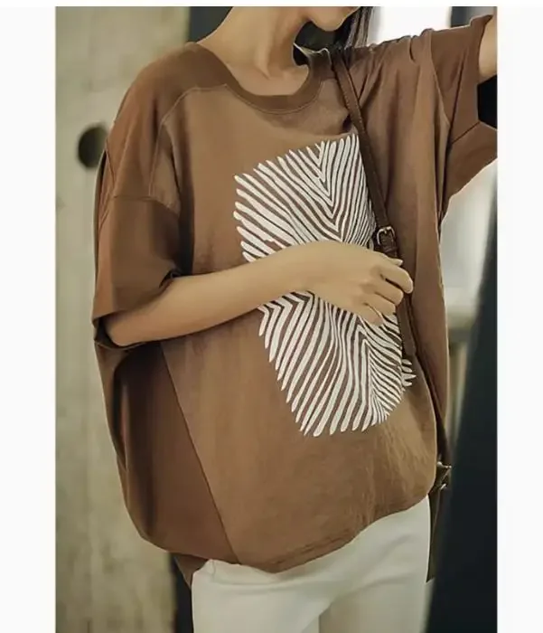 Batwing Sleeve Cotton T Shirts Women Loose Lady Big Tees