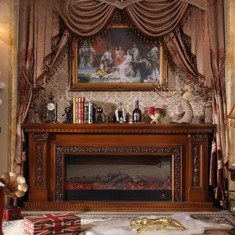 

European-style decorative cabinet electronic fireplace core simulation fire TV medium ancient style simple and modern