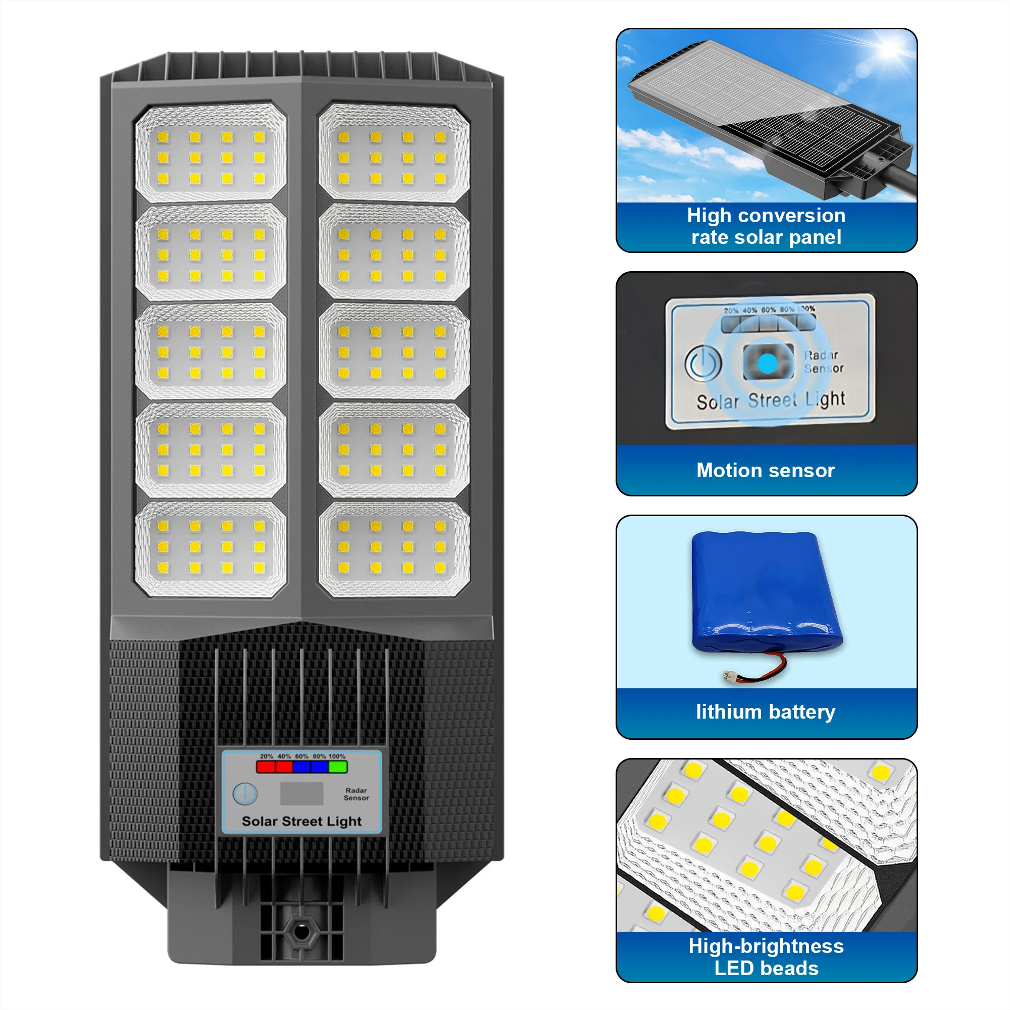 4-Pack Solar LED Street Lights, Motion Sensor & Remote Control, Dusk to Dawn Auto Light Control with 3 Adjustable Brightness Modes, IP65 Waterproof Outdoor Lamp, Ideal for Yard, Patio, Garage, Basketball Court, Walkway, Parking Lot and Street Lighting