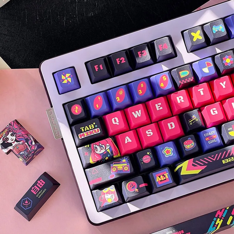 Pink Graffiti Theme Keycap 138key PBT Custom Girl Keyboard Cap Cherry Profile Gaming KeyCap for Mechanical Keyboard Accessories