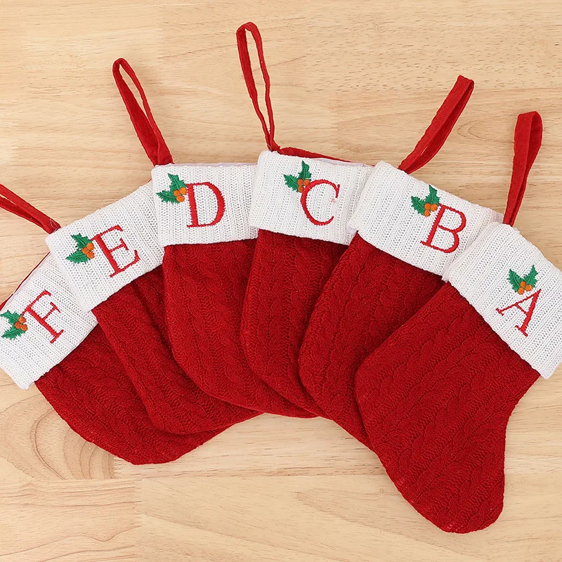 Christmas Decoration For Home Christmas Large Boots Snowflake Letter Stocking Candy Bag Santa Claus Christmas Socks Knitting