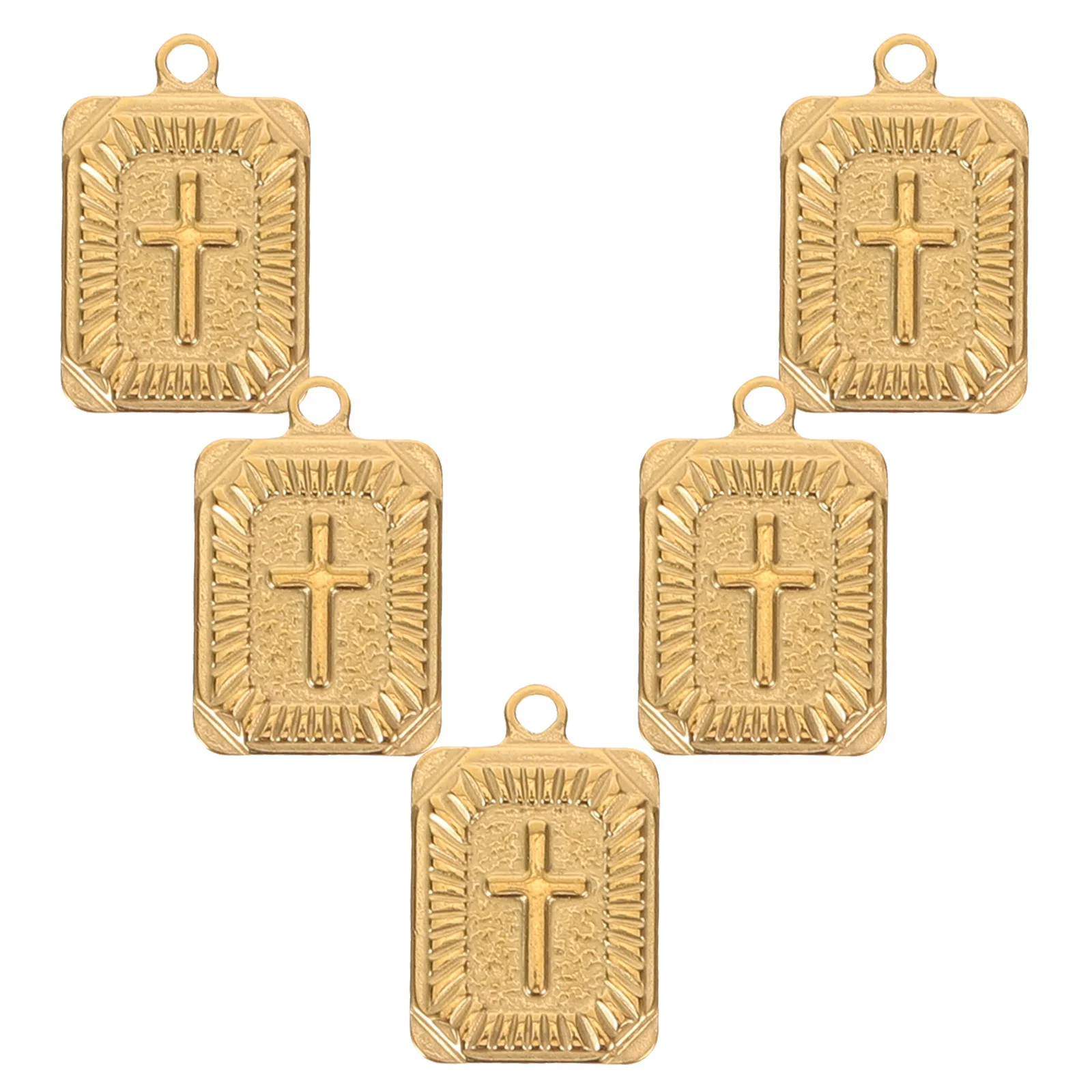 

5Pcs Cross Pendant Stainless Steel Rectangle Tag Durable Vacuum Plating Hip-Hop Punk Religious Charms for Necklaces Bracelets