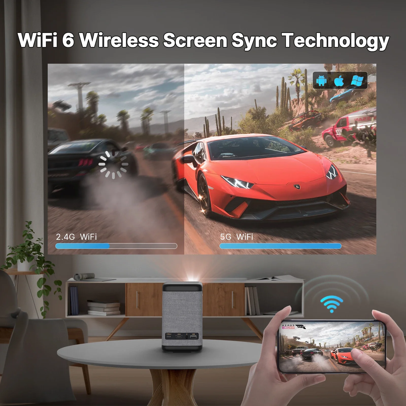 Grosir 2024 desain baru LCOS Android 4K 1080P proyektor Mini portabel WIFI Bluetooth ponsel hadiah penggunaan dalam ruangan