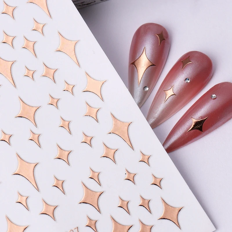 Pegatinas de estrellas de colores para uñas, calcomanías autoadhesivas plateadas, suministros para uñas, accesorios de decoración de diseño de uñas, 9 piezas