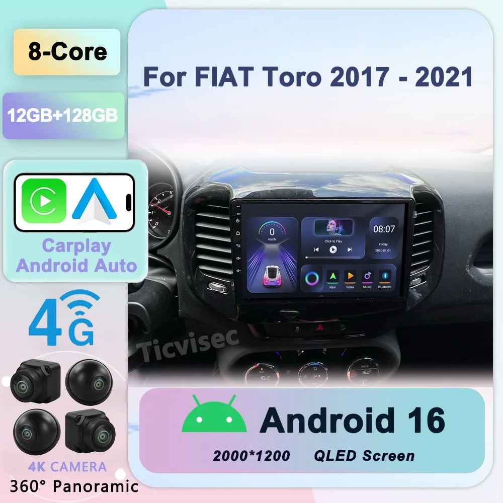 

For FIAT Toro 2017-2021 Android 16 Car Radio Autoradio Multimedia Video DVD Player Navigation GPS Carplay No 2 Din DVD