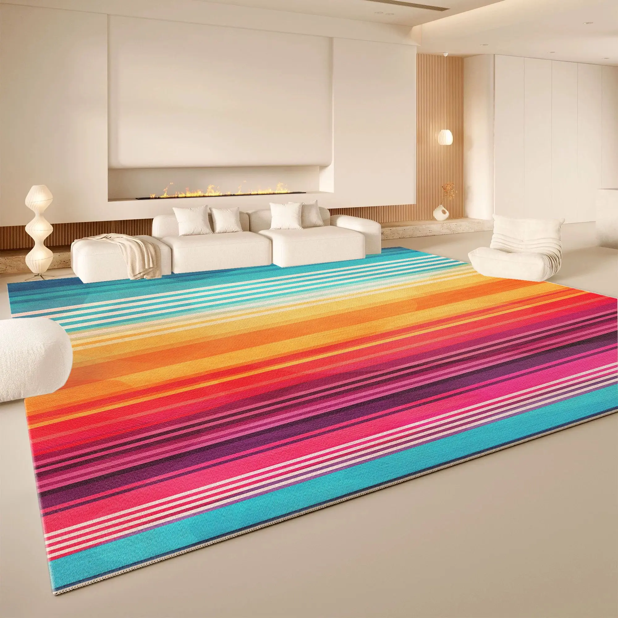 VIKAMA Rainbow Gradient Stripe Area Rug Non Slip Washable Living Room Carpet Colorful Modern Abstract Home Floor Decor Rug