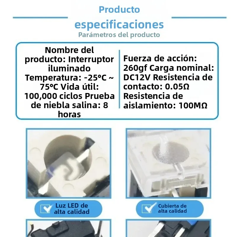 Imagen 7: 2 Botones LED Serie 6X6, Interruptor Táctil Vertical de Reinicio Automático, Diseño Circular