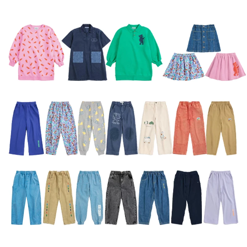 2026 NEW Autumn Winter KIDS Denim Jeans Korean Boy Solid Color Casual Pants Baby Girl Printed Fashionable Midi Skirt Cute Dress