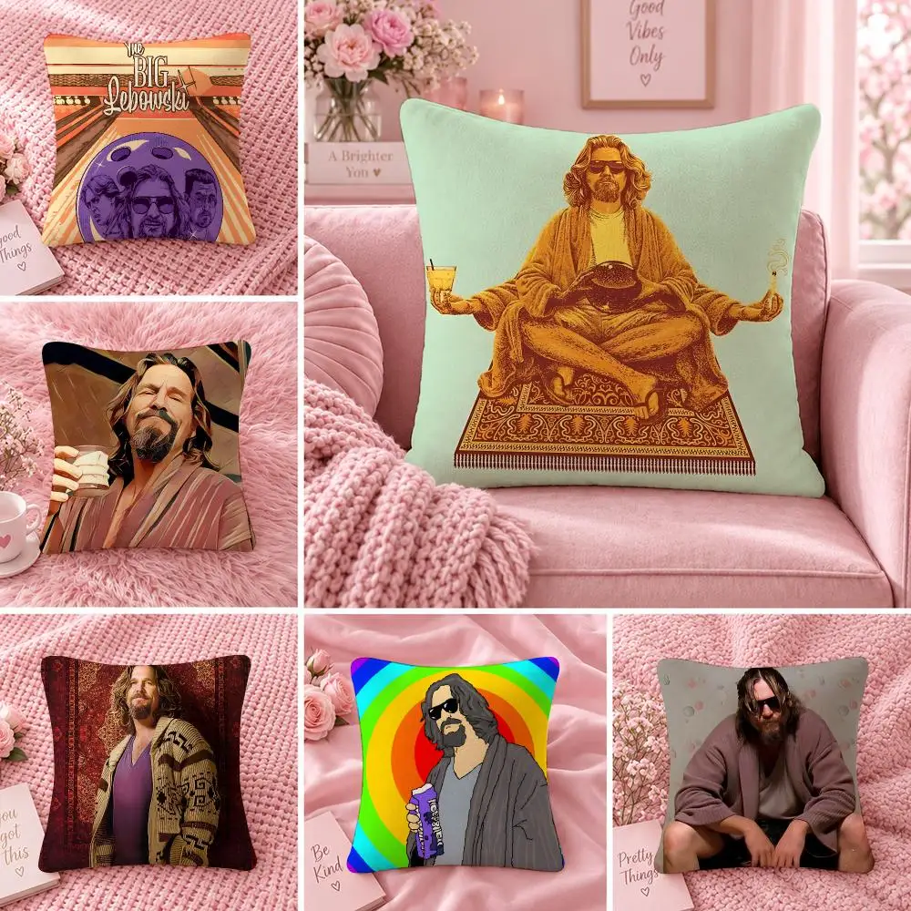 Movie Cinema Classic T-The Big Lebowski Cushion Cover Double Sided Print Short Plush Pillow Sofa Bedroom Dorm Room Decor Gift