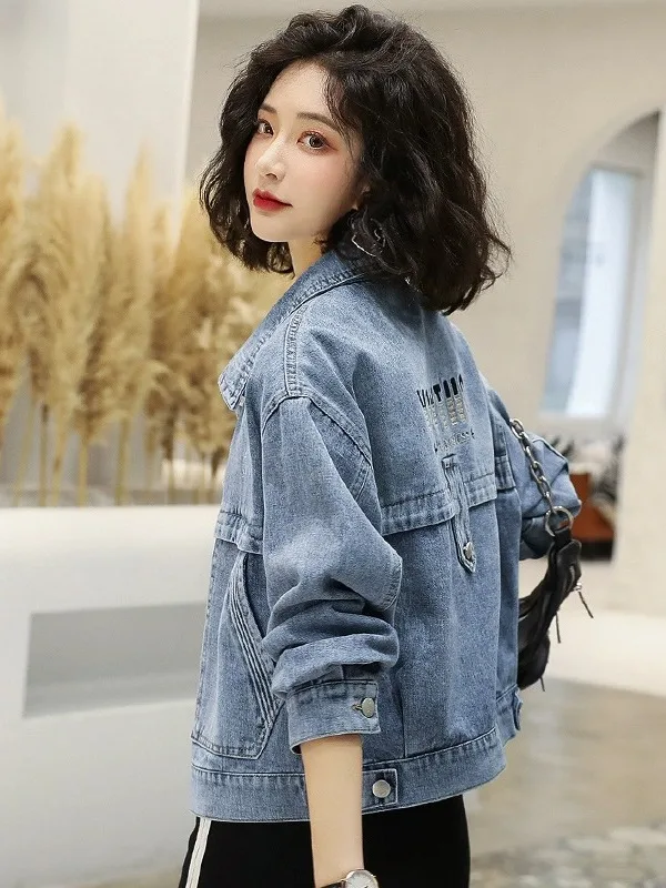 

Гонконгский джинсовый джинсовый джинсовый джинсовый джинт с вышивкой, модный женский джинсовый джинт 202, весна-осень, новая свободная универсальная верхняя одежда в стиле ретро