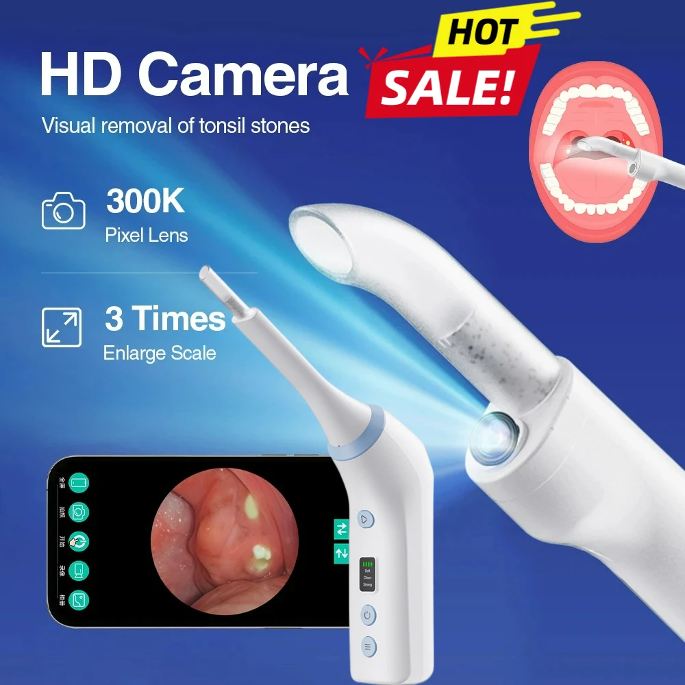 

Tongue Coating Scraper Built-In LED Light 8 Suction Anti Bad Breath Vacuum Visual Electric Tonsil Stone Remover Oral Irrigator