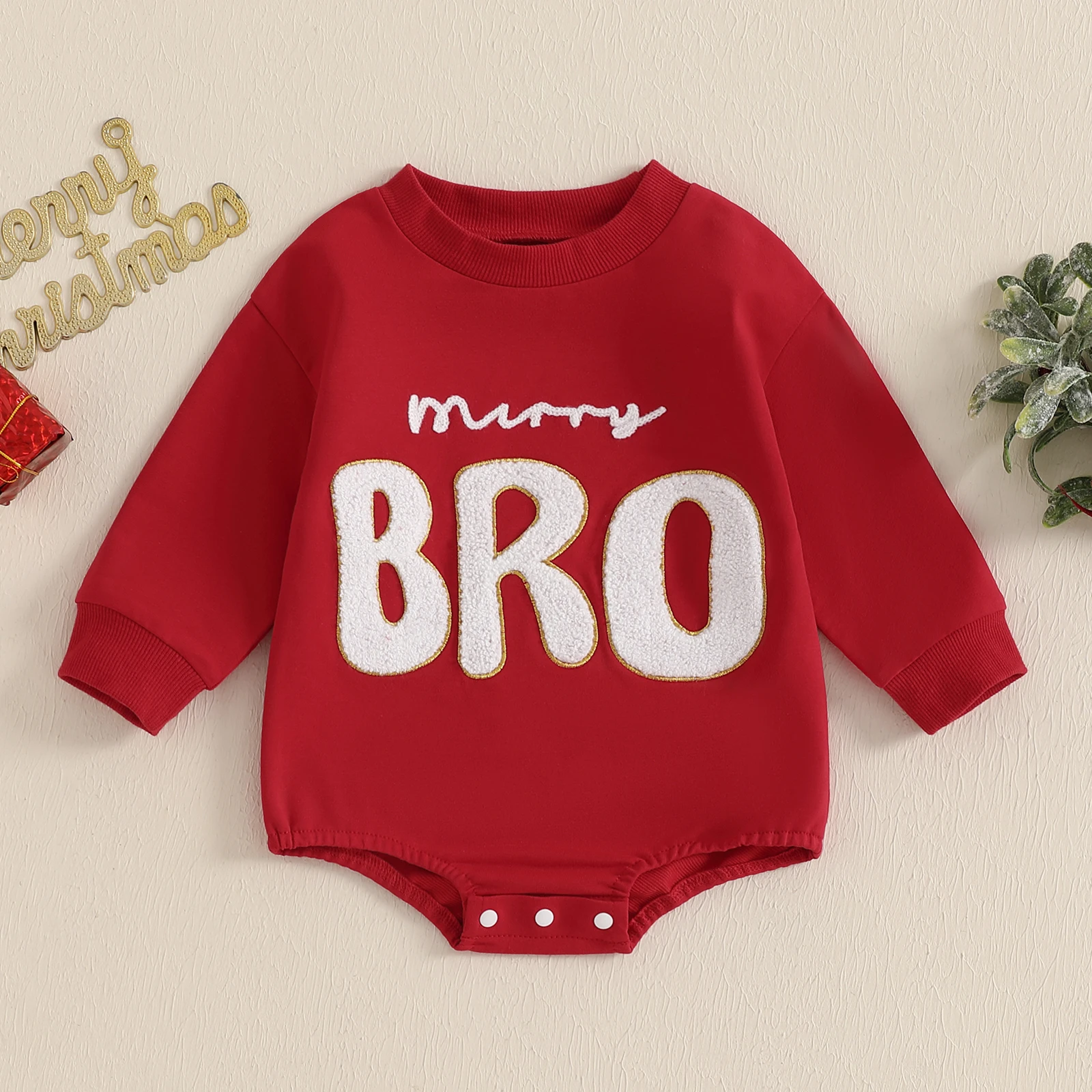 

BeQeuewll Christmas Baby Boy Clothes Casual Letter Embroidery Long Sleeve Crew Neck Fall Bodysuit Newborn Sweatshrit Clothes