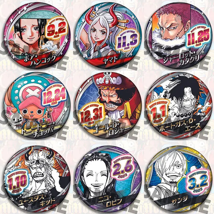 Broche con insignia de una pieza de Anime, accesorio de cumpleaños 2023, Ace Sanji Sabo Robin, mercancía de dibujos animados hecha en China, regalo coleccionable