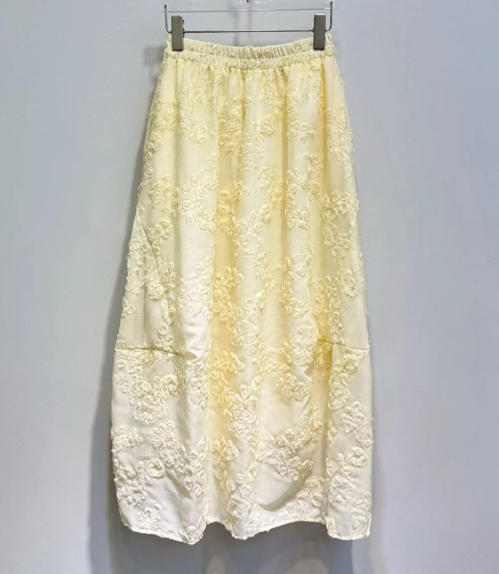 New Hot Sale Long Skirts 2026 Autumn Fashion Women Elastic Waist Appliequs Flower Patterns Elegant Long Party Club Skirts