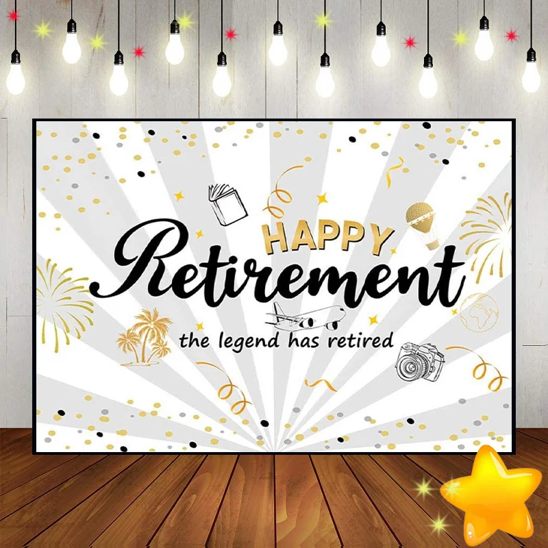 Happy Retirement Party Royal Blue Gold Glitter Retire Background Photo Decoration Custom Birthday Backdrop Photography Backdrops