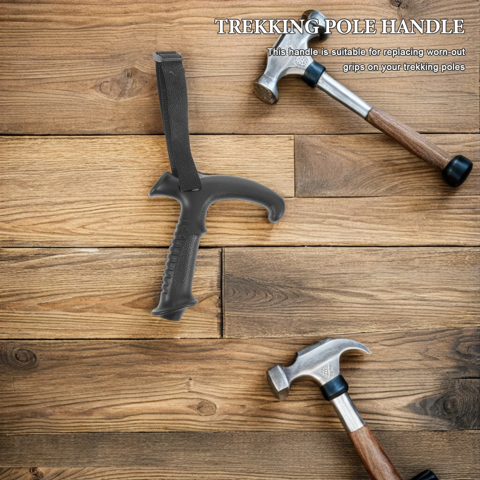 مقبض عمود الرحلات على شكل حرف T من البلاستيك الأسود، حزام معصم بديل، قبضة آمنة، ملحقات مقبض عصا المشي لمسافات طويلة والتسلق #1