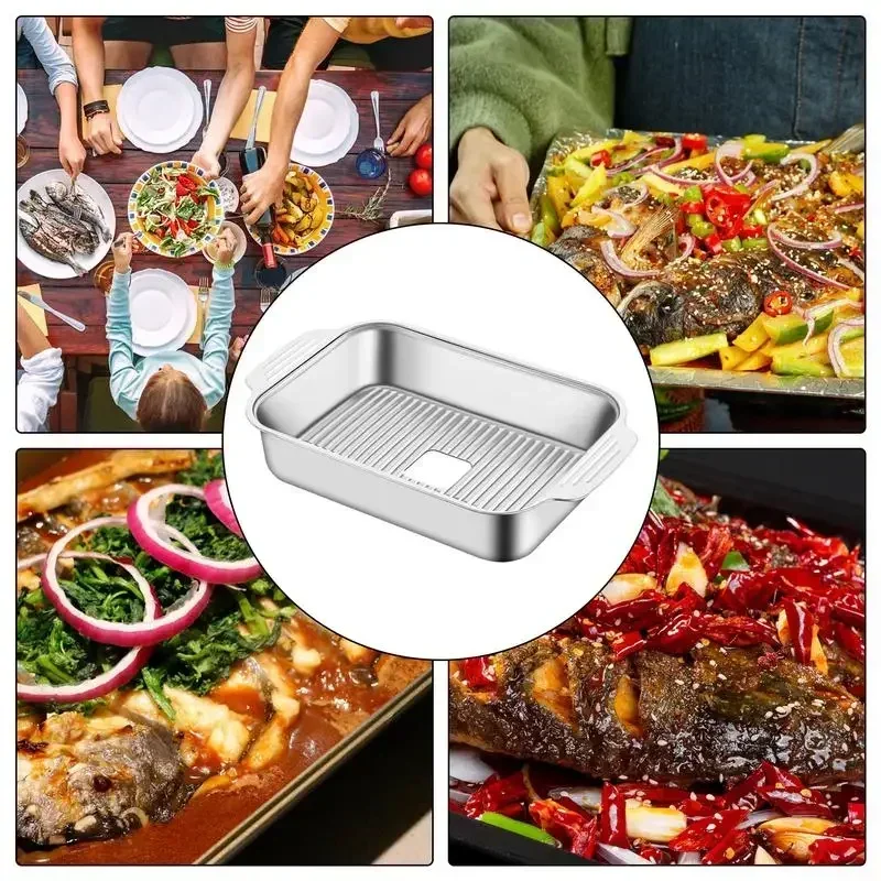 Picture 4: Roaster Pan Rectangular Fish Baking Pan Stainless Steel Roasting Non-Stick Grilling Trays Oven Accessories Kitchen Baking Tool
