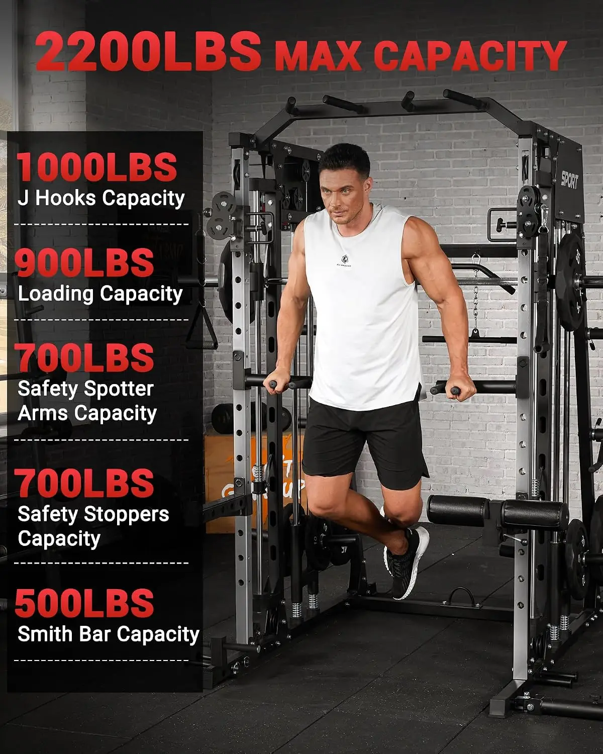 2,200 LBS All-in-One Smith Machine Home Gym, Squat Rack & Power Cage
