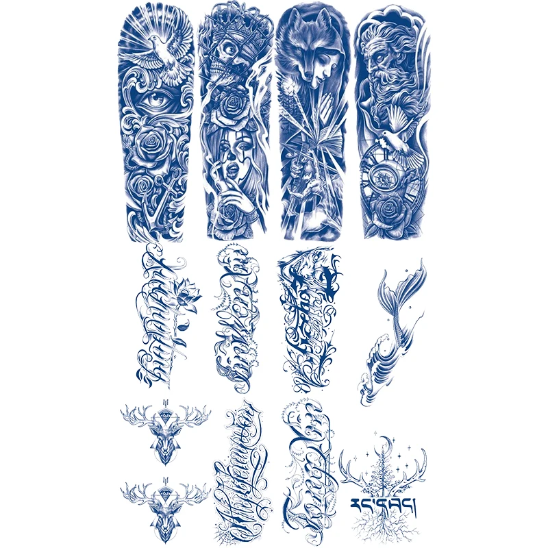 Waterproof Temporary Tattoo 12Sheets, For Adults Men Herbaceous Animal Arm European American Lasting Tattoo Eco-friendly Sticker