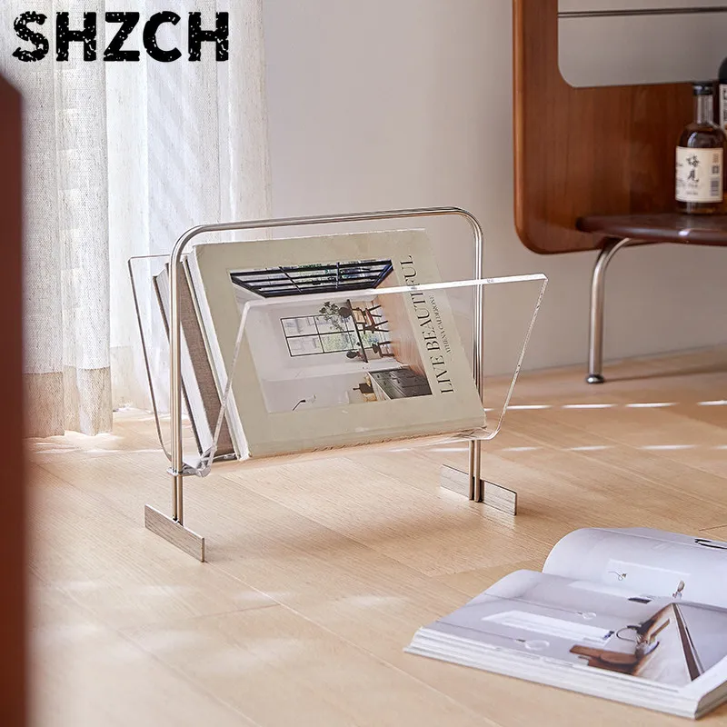 Modern Acrylic Metal Magazine Rack, Ins Style Storage Organizer for Living Room Books Newspaper Display