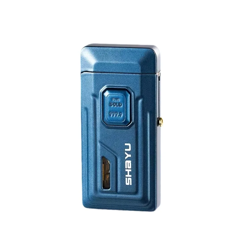 Creative Dual Flame Stretch Open Fire Butane Gas Lighter Windproof Red Fire Visible Gas Window Silent Ignition Electric Lighters