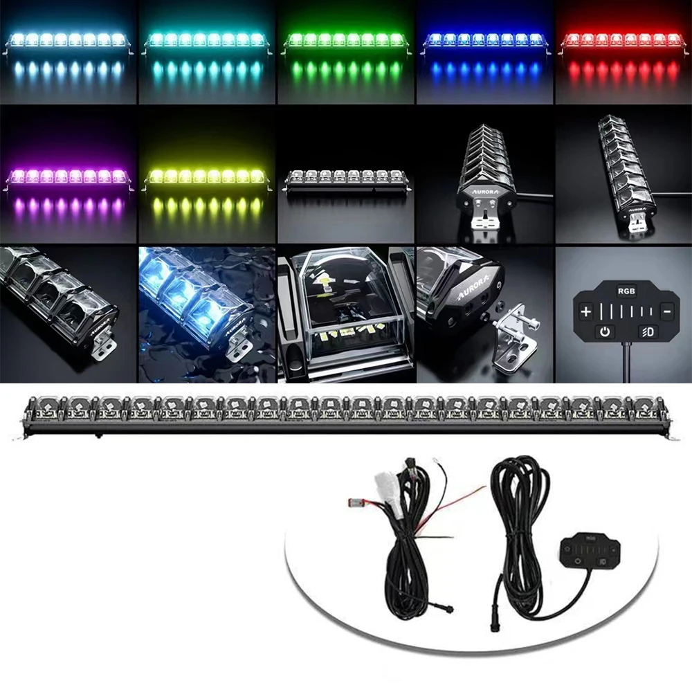 SXMA J9057 51-inch RGB LED Light Bar Driving Off Road Work Light Upper Windshield Light for jeep for Wrangler JL2018+,