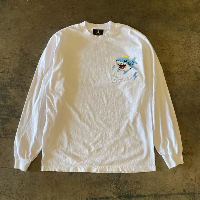 Long Sleeve T-Shirt 310 Pure Cotton Double Thread Women's Style Three Needle Charitable Fundraising Upward Hero American Couple