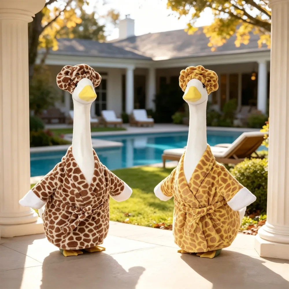 Leopard Print Bathrobe & Pajama Suit for White Porch Goose Sculpture American Retro Decorative Garment view 3