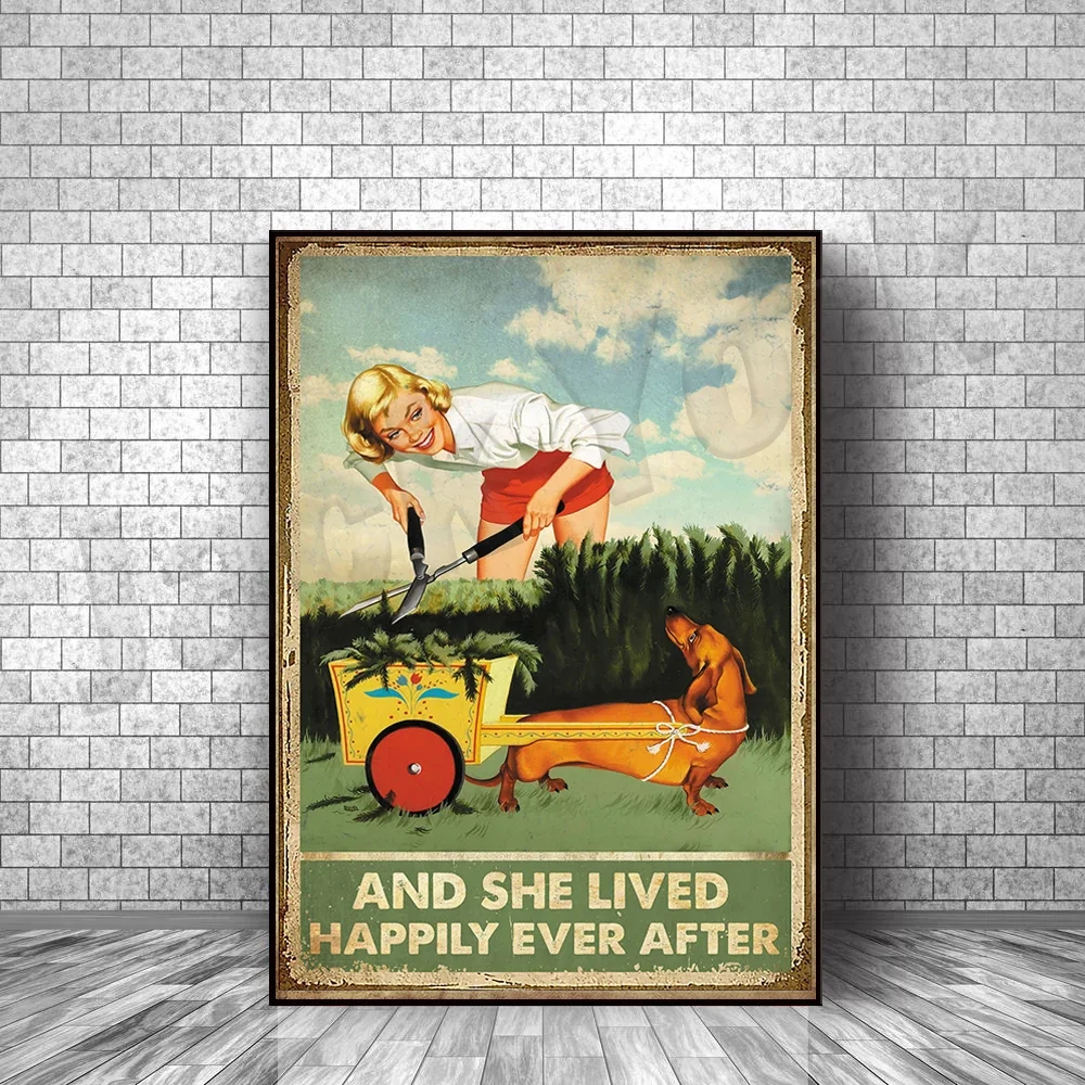 And She Lives Happily Ever After Vintage Poster, Vintage Wall Art Poster, Dog Poster, Dog Mom Inspirational Decor Vintage Poster