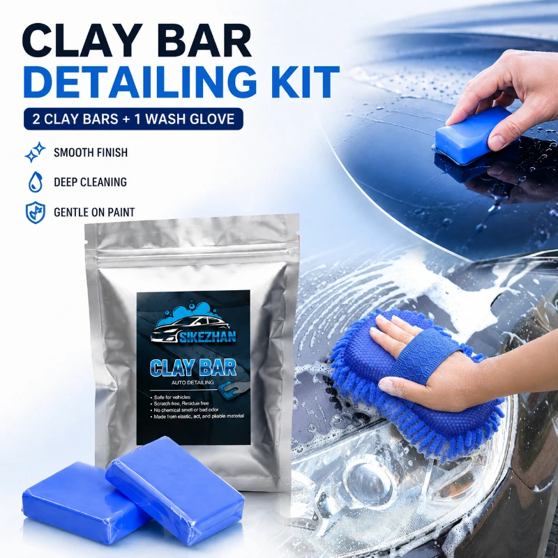 Car Detailing Clay Bar Kit Residue-Free Tar Fallout Cleaner Smooth Paint Finish with Microfiber Wash Glove for Vehicle Care