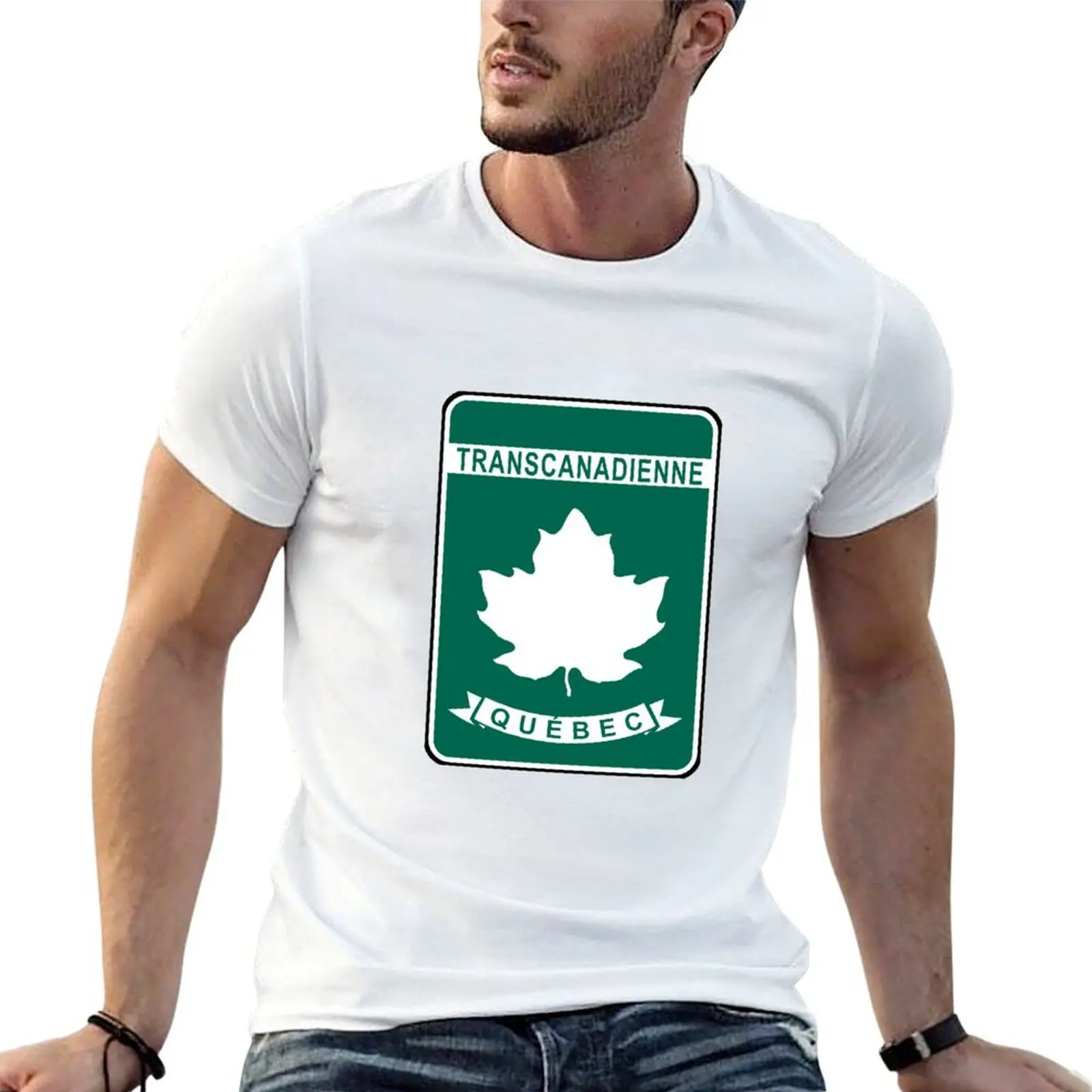 Quebec Trans-Canada Highway (TCH) Canada Highway Shield Sign T-Shirt Basic Casual Short Sleeve Cotton Shirt