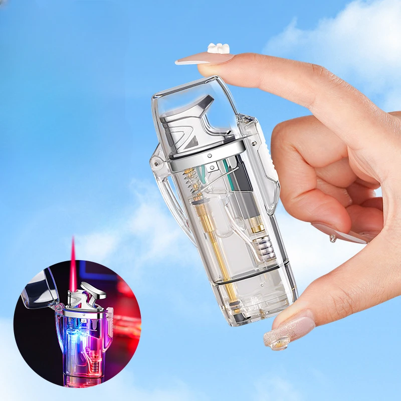 Cool Transparent Flashing Led Lighter Wearable Portable Windproof Lighter Refilled Butane Gas Inflatable Lighter Gadgets for Men