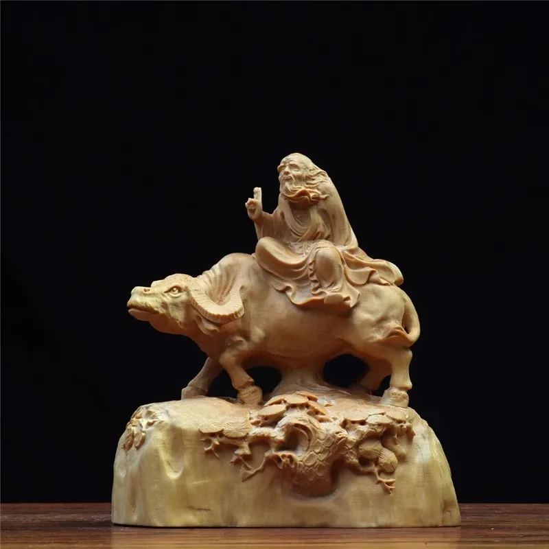 Premium Feng Shui Lao Tzu Riding Bull Wooden Statue, A Beacon of Taoist Wisdom and Chinese Mythology