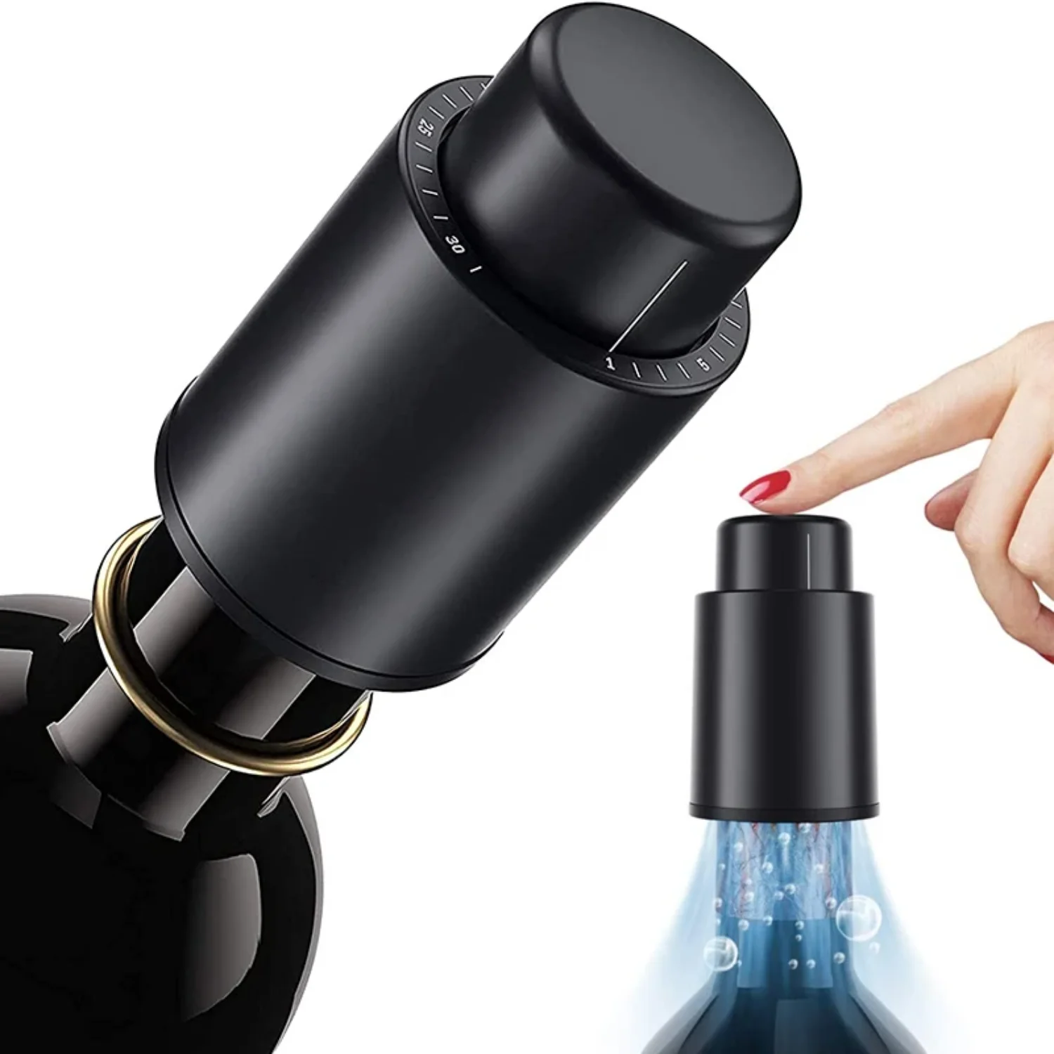 

Vacuum Wine Bottle Stopper Sealed Vacuum Memory Wine Stopper Push Style Tools Barware Wine Cork Black