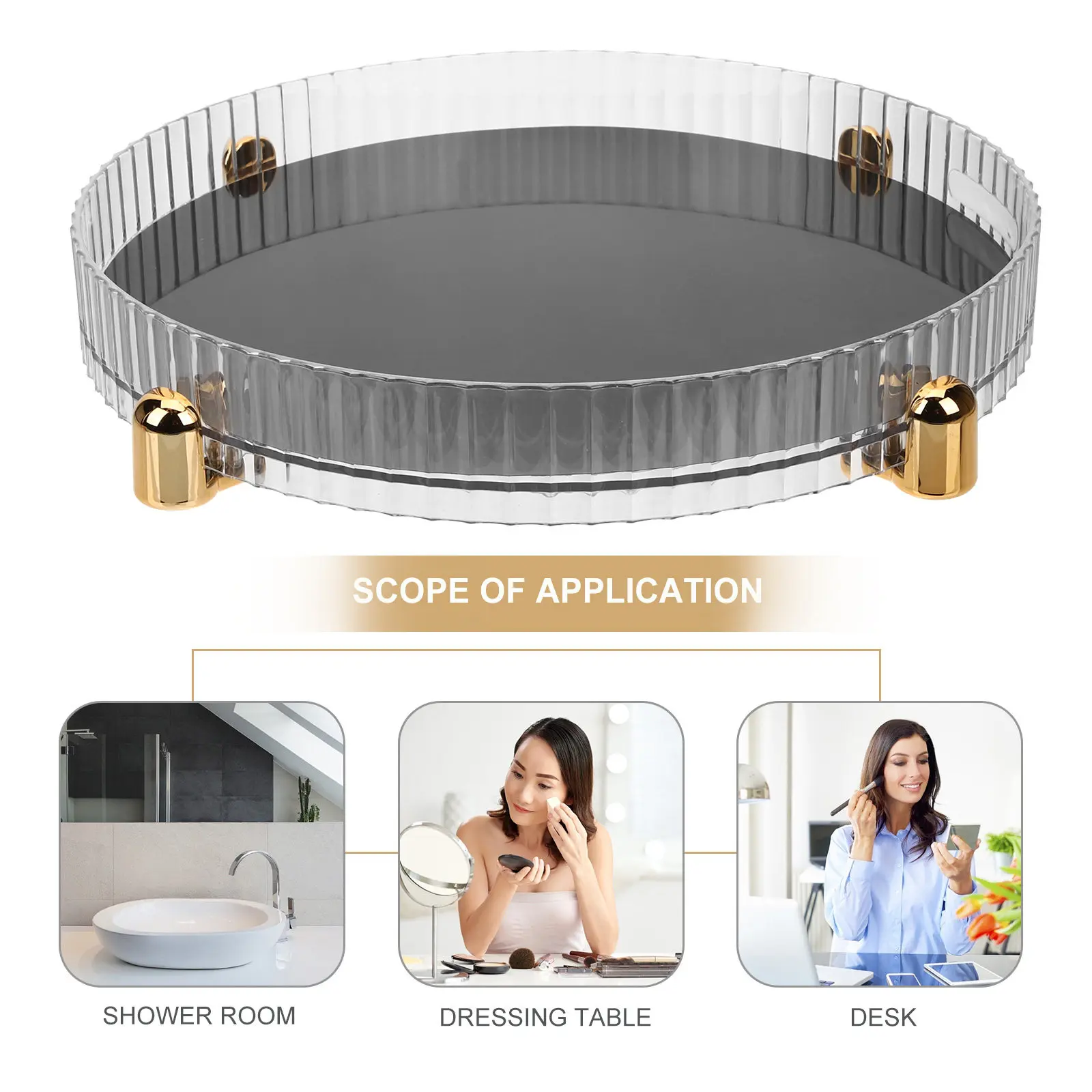 Rotatable Makeup Organizer Skin Care Tray 360 Degree Rotating Turntable Tray Kitchen Spice Jar Organizer Desktop