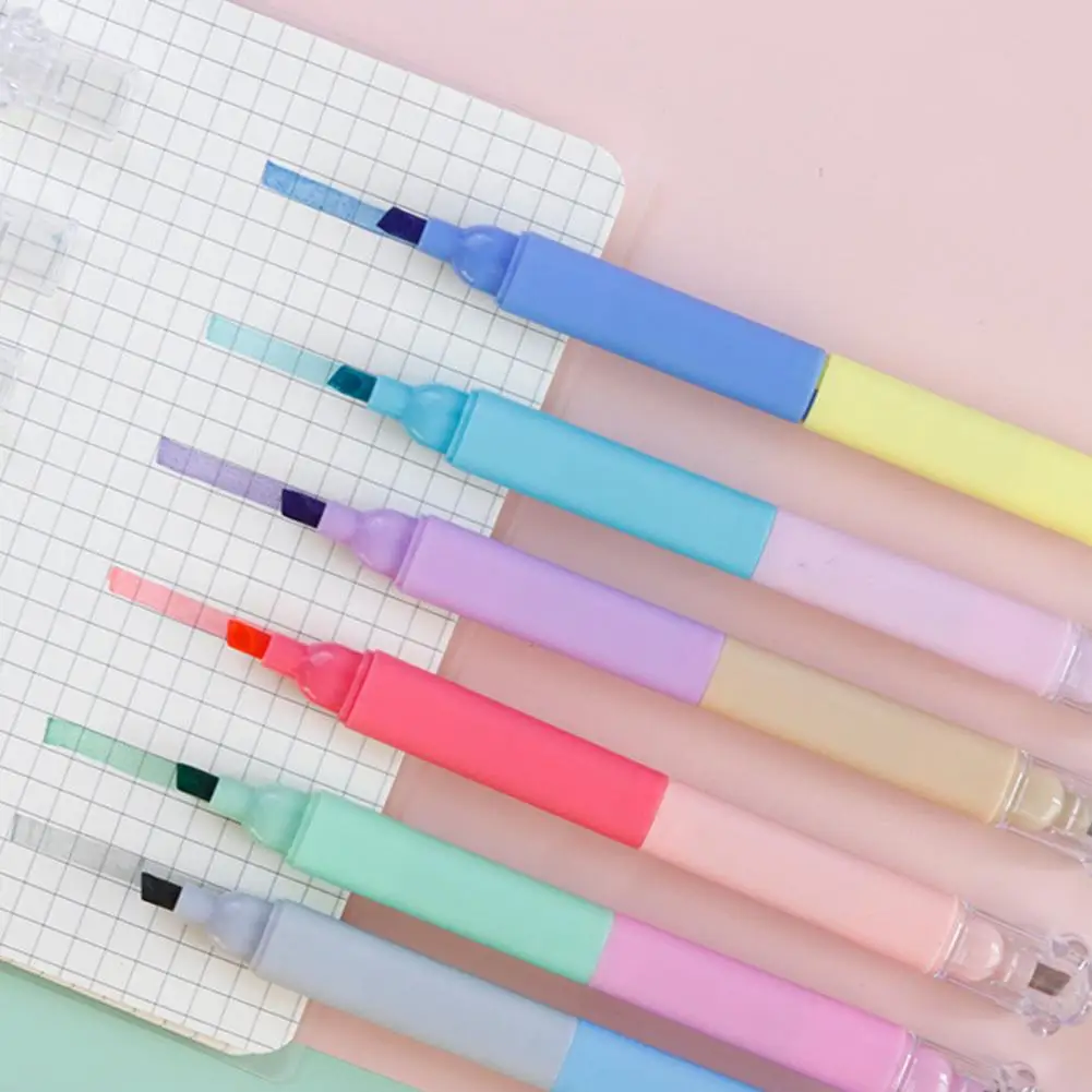 Двуглавая ручка-хайлайтер, 12-цветная ручка-хайлайтер, набор маркеров разных цветов с милыми колпачками в виде кошачьих лап для офиса