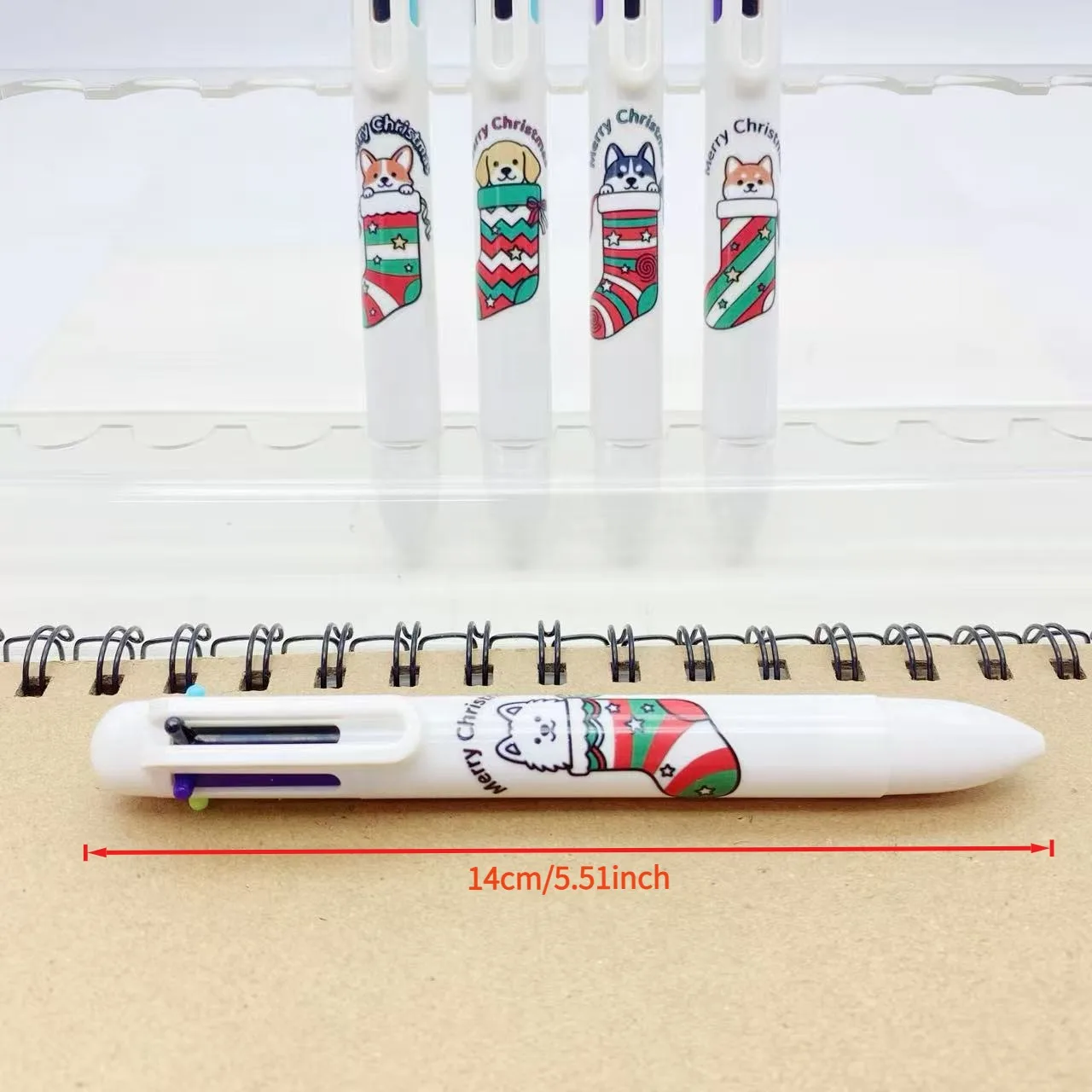 5PCS/10PCS Christmas Socks with Dog Design White Set Multicolor Ballpoint Pens Six-in-One Student Signature Pens