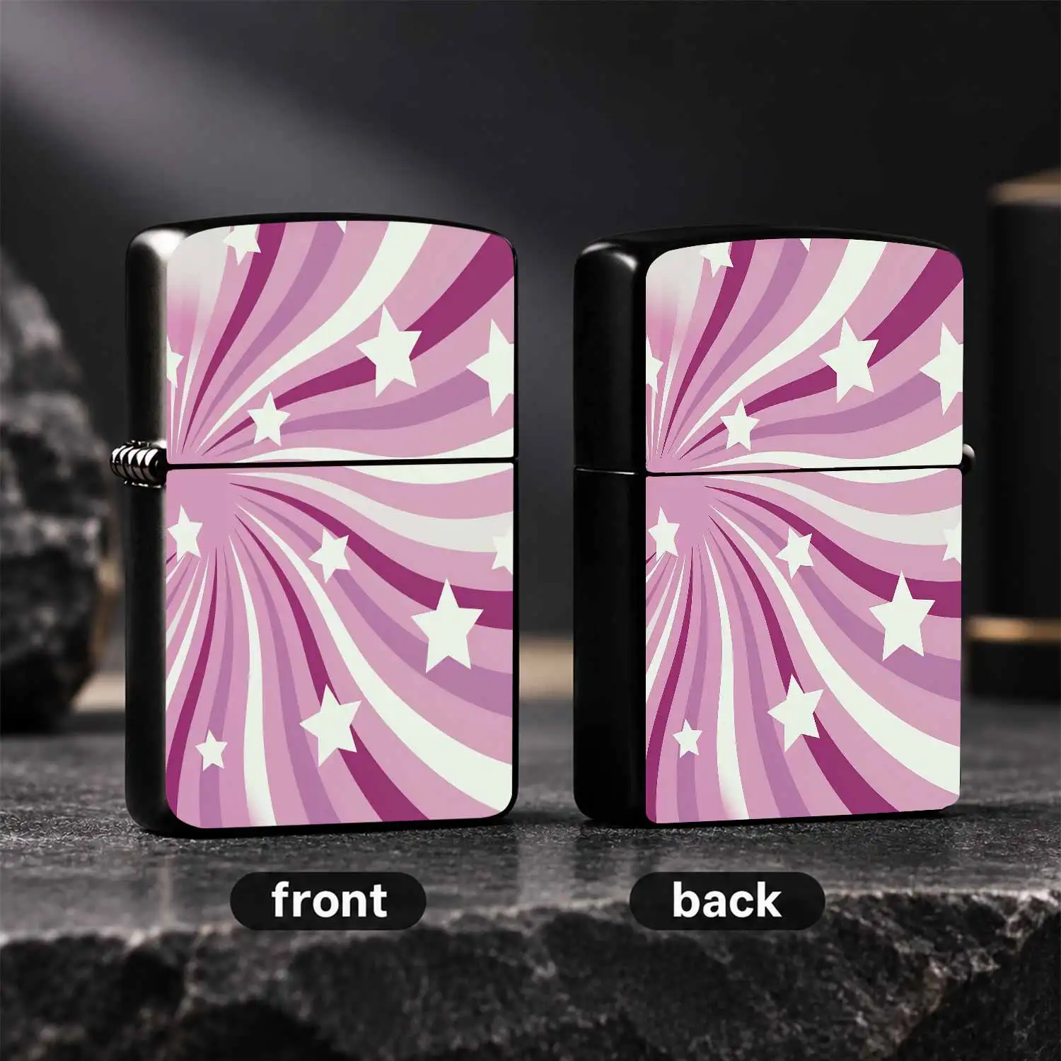 Creative Pink Purple Swirl Star Print Lighter Sweet Aesthetic Portable Daily Use Ignition Accessory Trendy Versatile Practical Gift For Friends Party Gathering Dating Travel All Scenarios Delicate Whimsical Durable Sty A Humorous And Intere