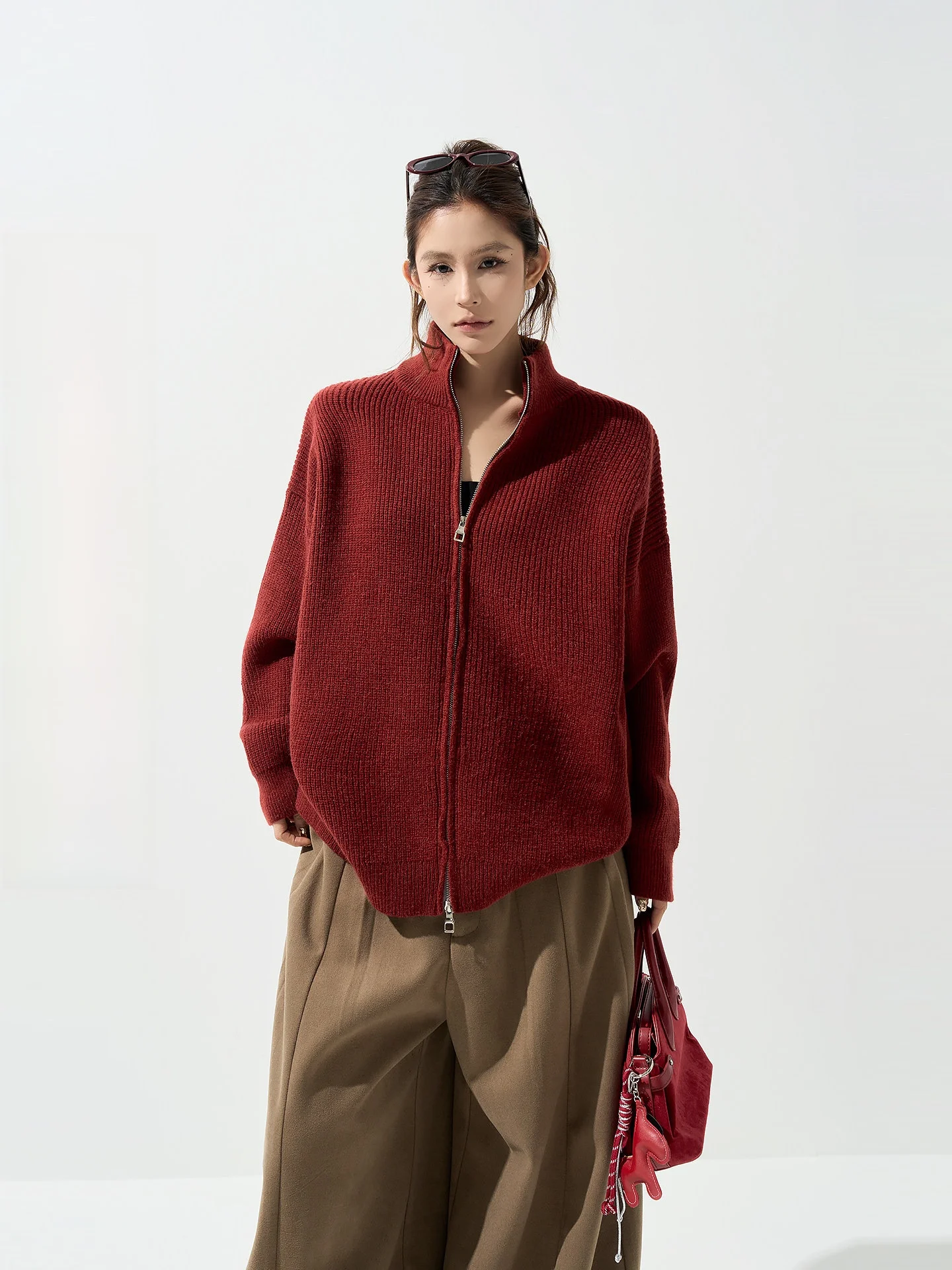 

Wutong Thiened High Collar Warm Long Sve Knitted Sweater Coat Women's Autumn Winter Loose Versatile Open Cardigan Top