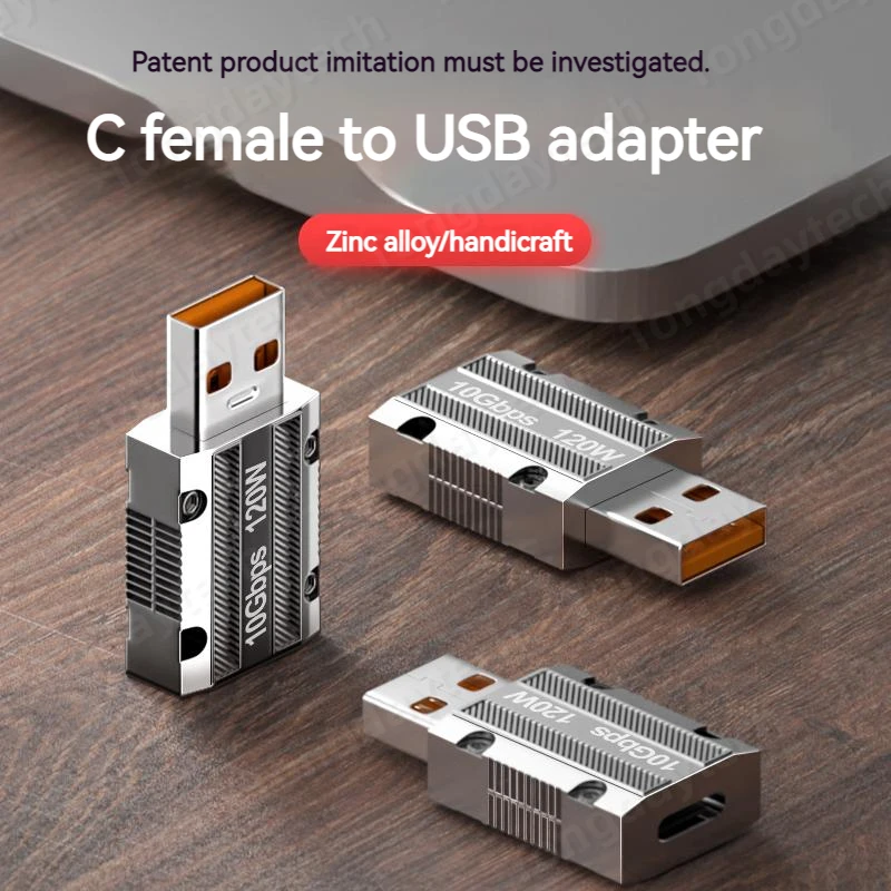 120W Zinc Alloy Usb Type C Otg Adapter 10Gbps Usb Male to USB-C Female Connector for Phone Ipad Macbook Adaptador Usb A Tipo C