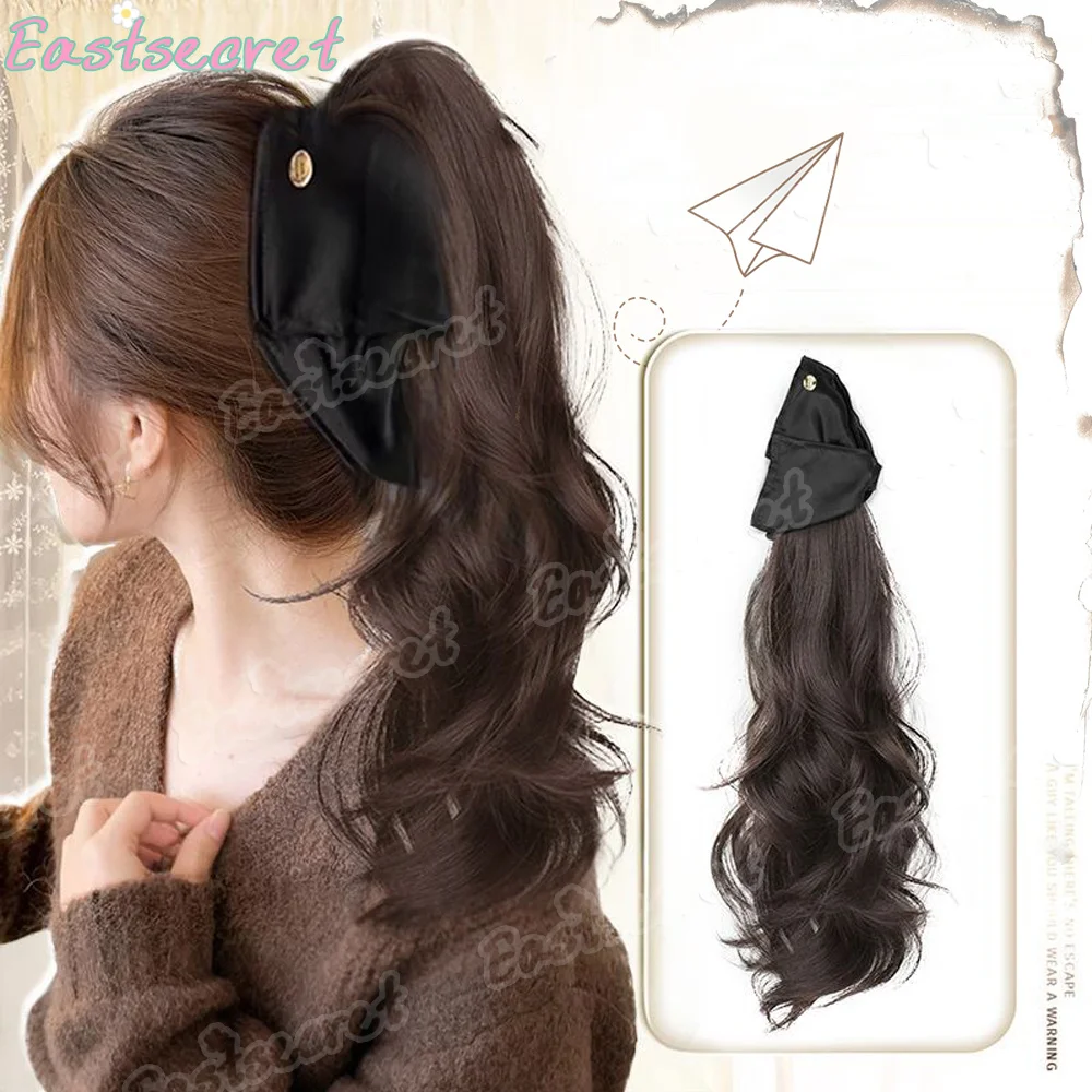 

EAST Synthetic Long curly Claw Satin triangular Clip On Ponytail Hair Extensions Pony Tail Hair piece For Women Daily Party