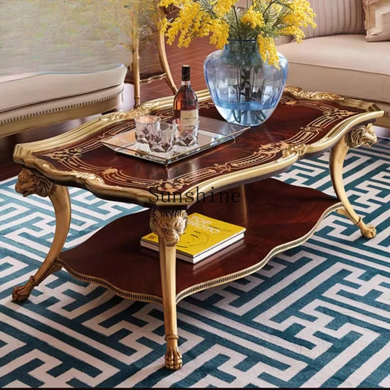 

Neoclassical veneer parquet carving large coffee table villa living room furniture customization