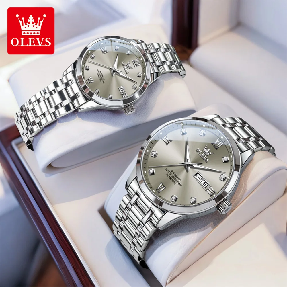 OLEVS 9946 Couple Luxury Watches Automatic Mechanical Watch Waterproof Luminous Watch For Couple Week Date Wristwatch Top Brand