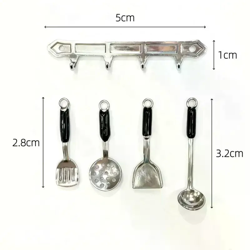 Spatule suspendue verticale Miniature pour maison de poupée, cuillère à soupe, entonnoir, outils de cuisine pour décoration de maison de poupée, jouets de jeu pour enfants, 1 ensemble