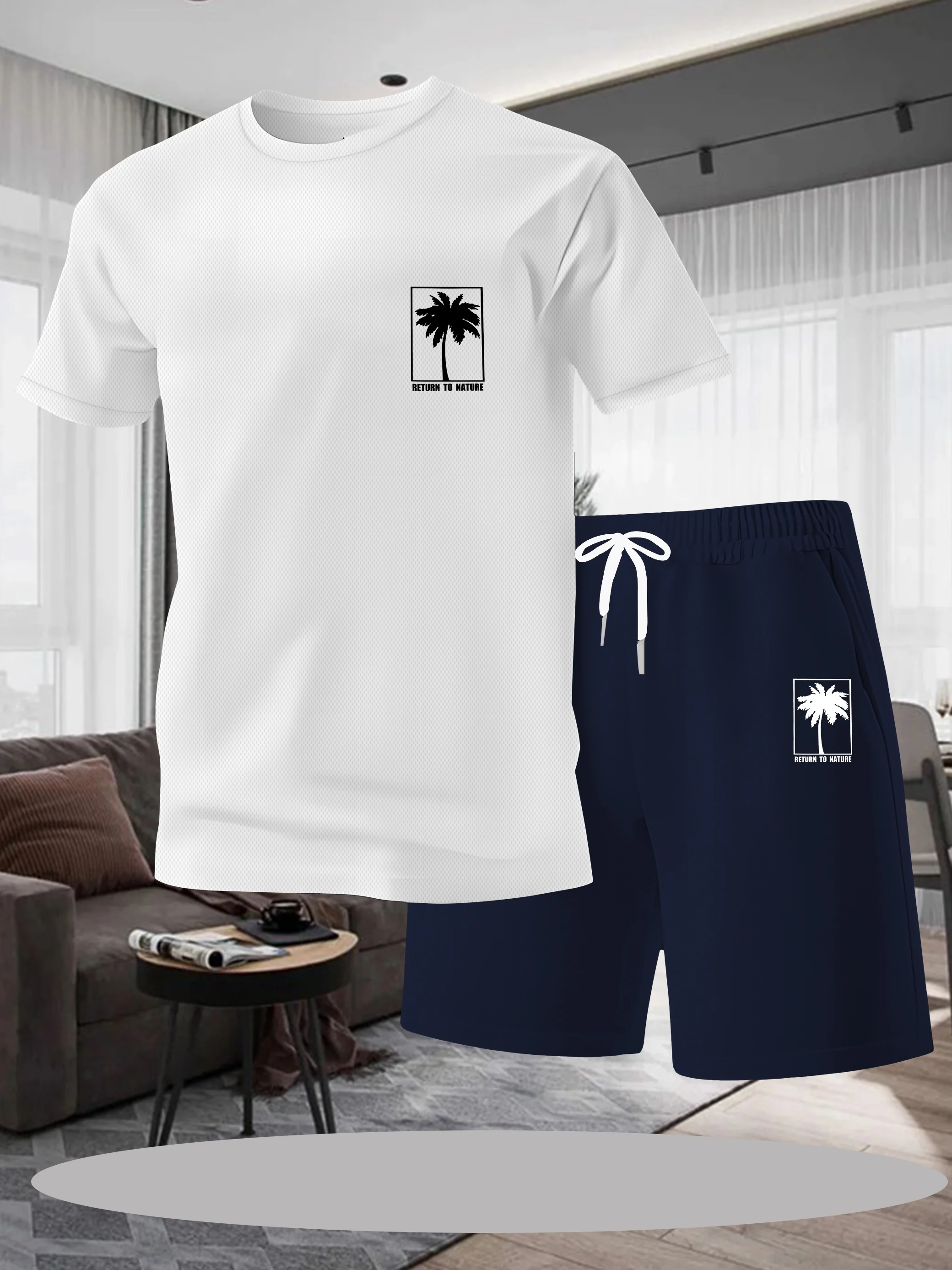 

Men's summer fashion loose short sleeved T-shirt shorts set breathable slimming fashion casual fashion two-piece set