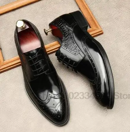 Top Grade Genuine Leather Men Oxford Shoes Vintage Bullock Design Men Pointed Toe Wedding Formal Shoes Gentleman Dating Shoes